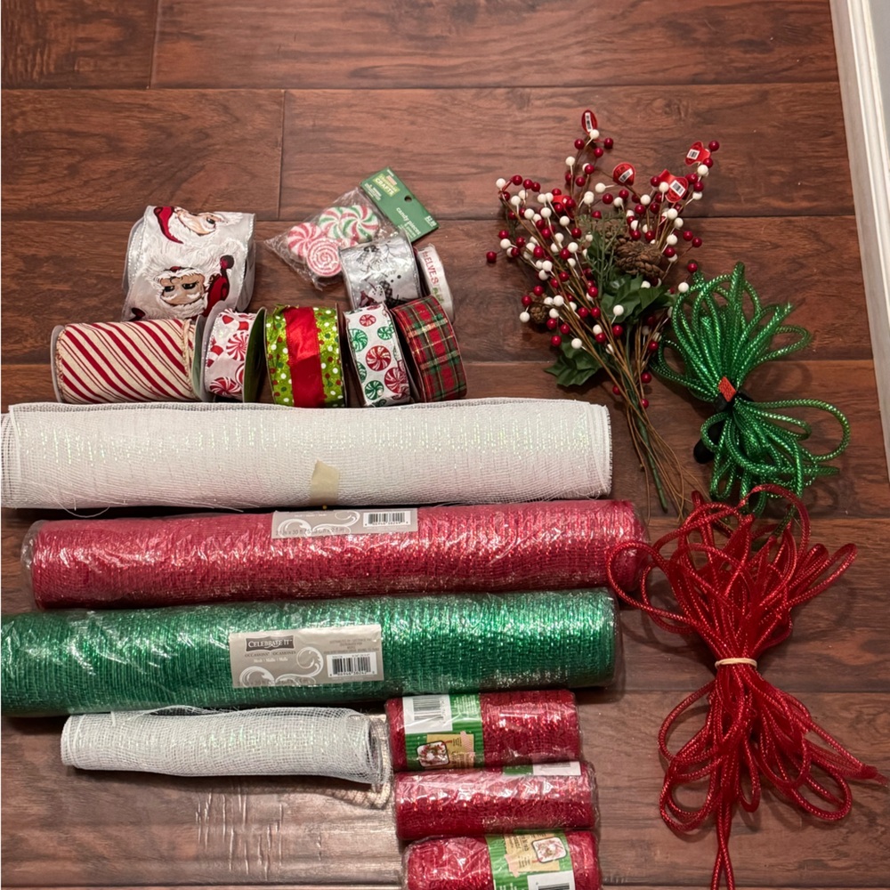 Festive Holiday Ribbon and Decoration Set